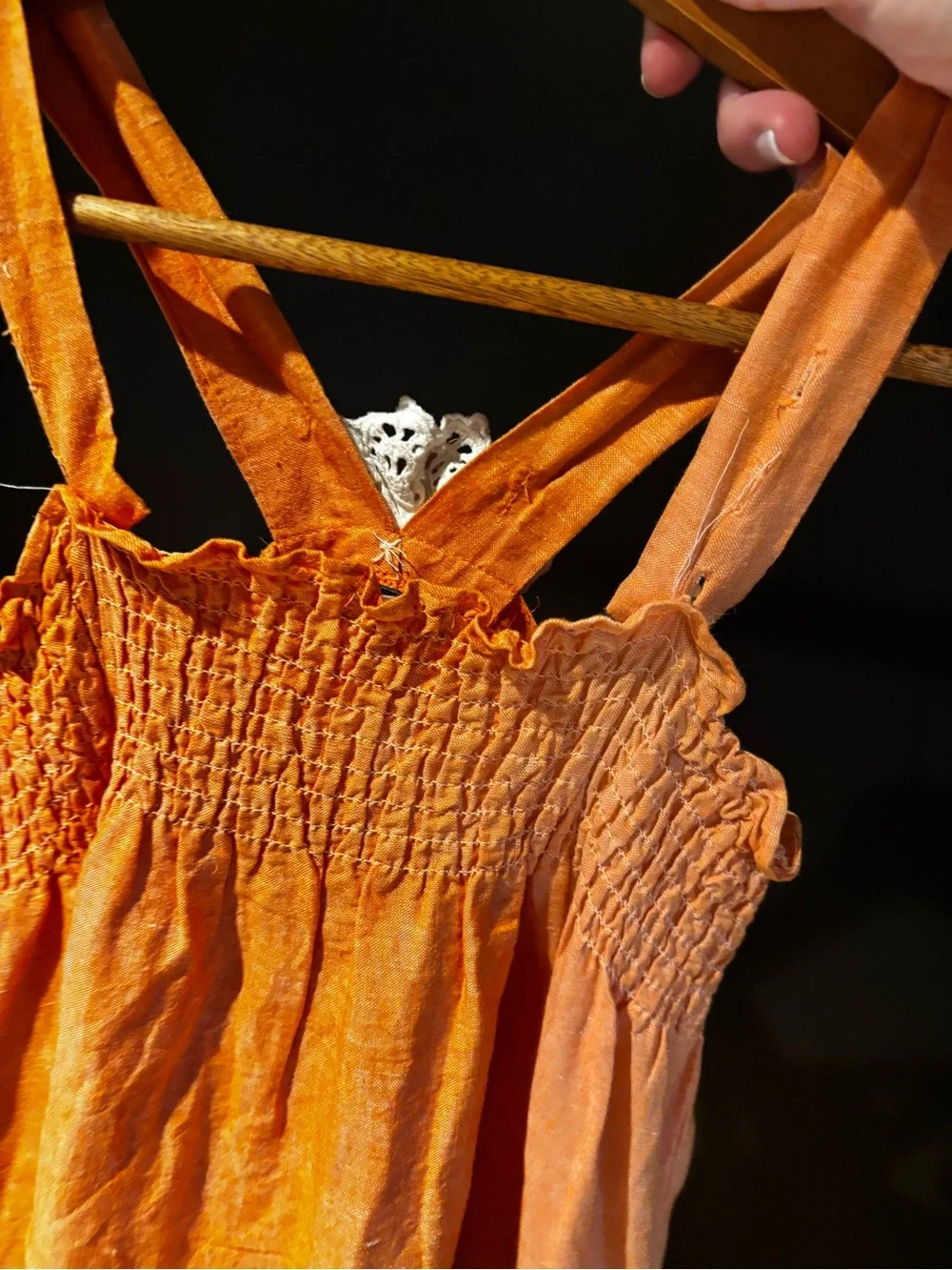 Classic Orange Crochet-Trim Romper with Floral Accent